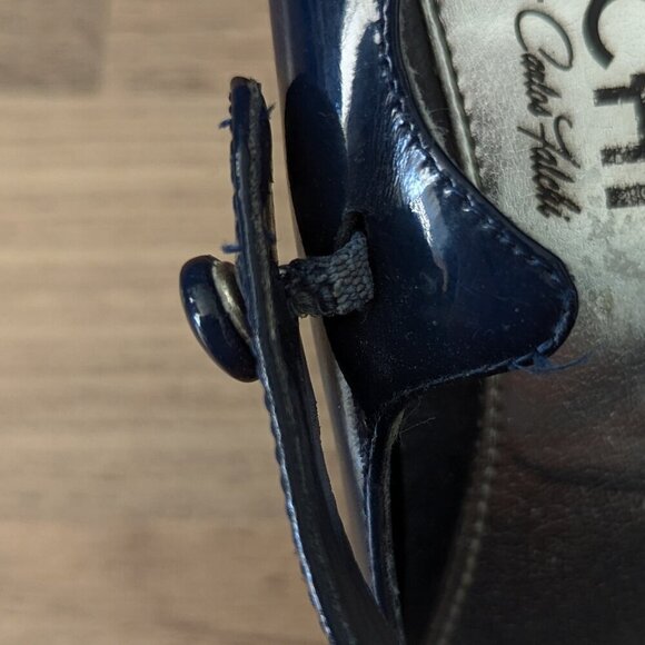 Vintage Blue Falchi Peep Toe Patent Mary Jane Strap Kitten Heels - Picture 10 of 10